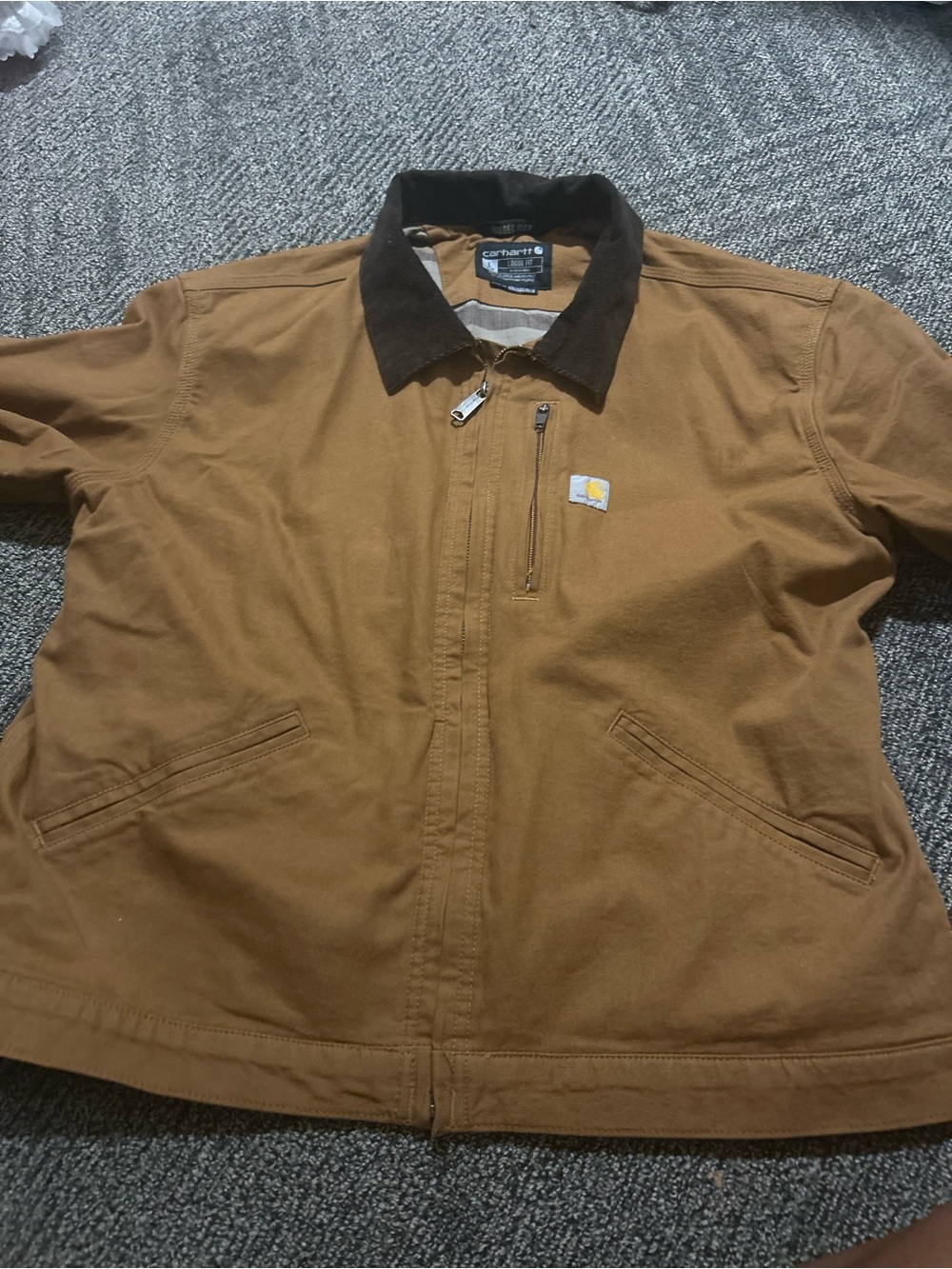 Carhartt Tan-Brown Duck Canvas Field Jacket with Dark Corduroy Collar